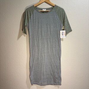 LuLaRoe - Julia - Heather Gray & Olive Green Dress - NWT - Size Small